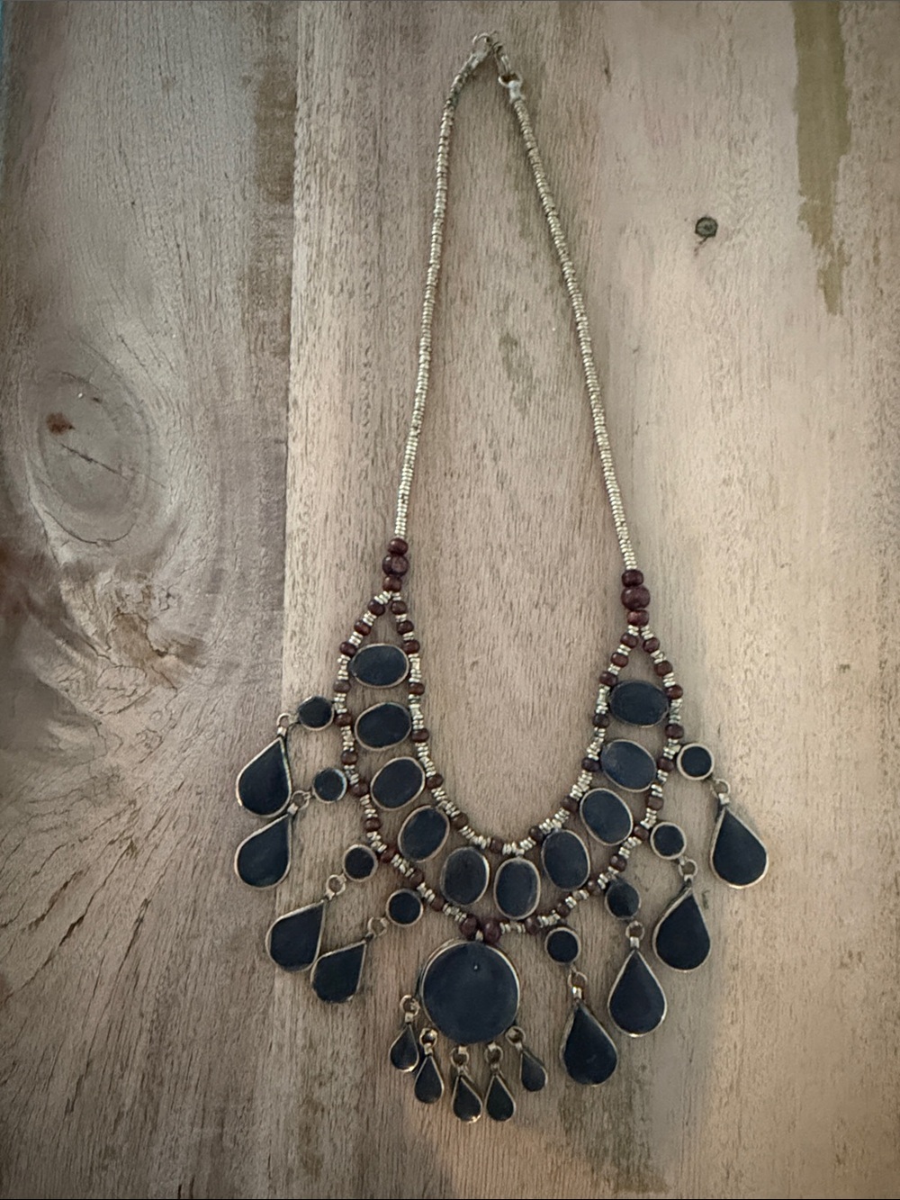 Boho Statement Necklace with Black Stone Accents
